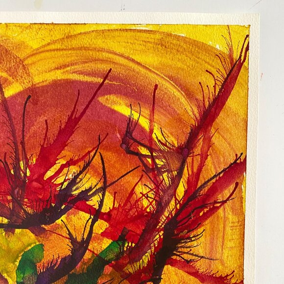 Desert Cactus Original Acrylic Inks Wall Art Painting 11x15in Red Green Yellow - Picture 4 of 10